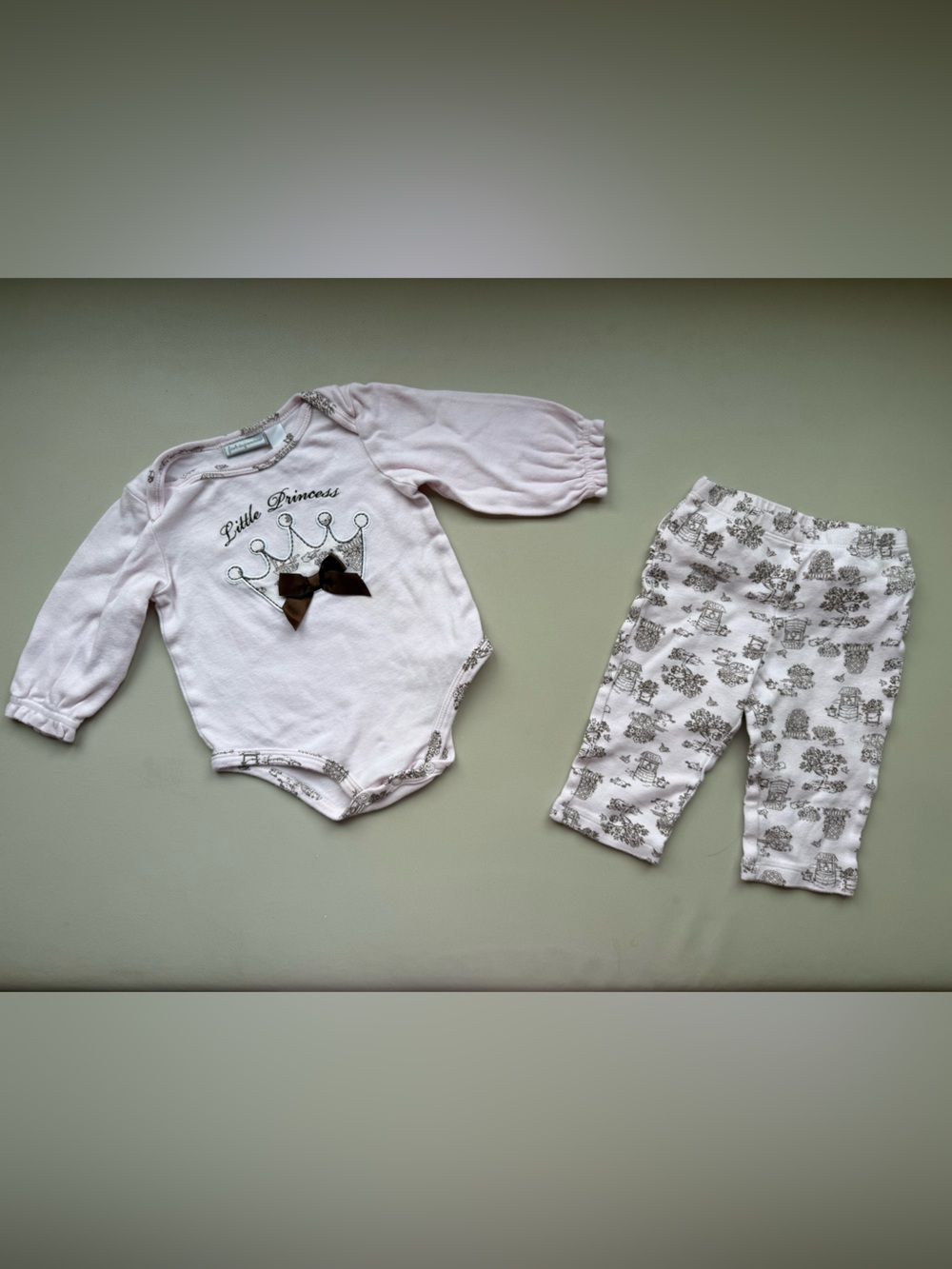 aerie Pink Long-Sleeve 'Little Princess' Onesie with Brown Bow set